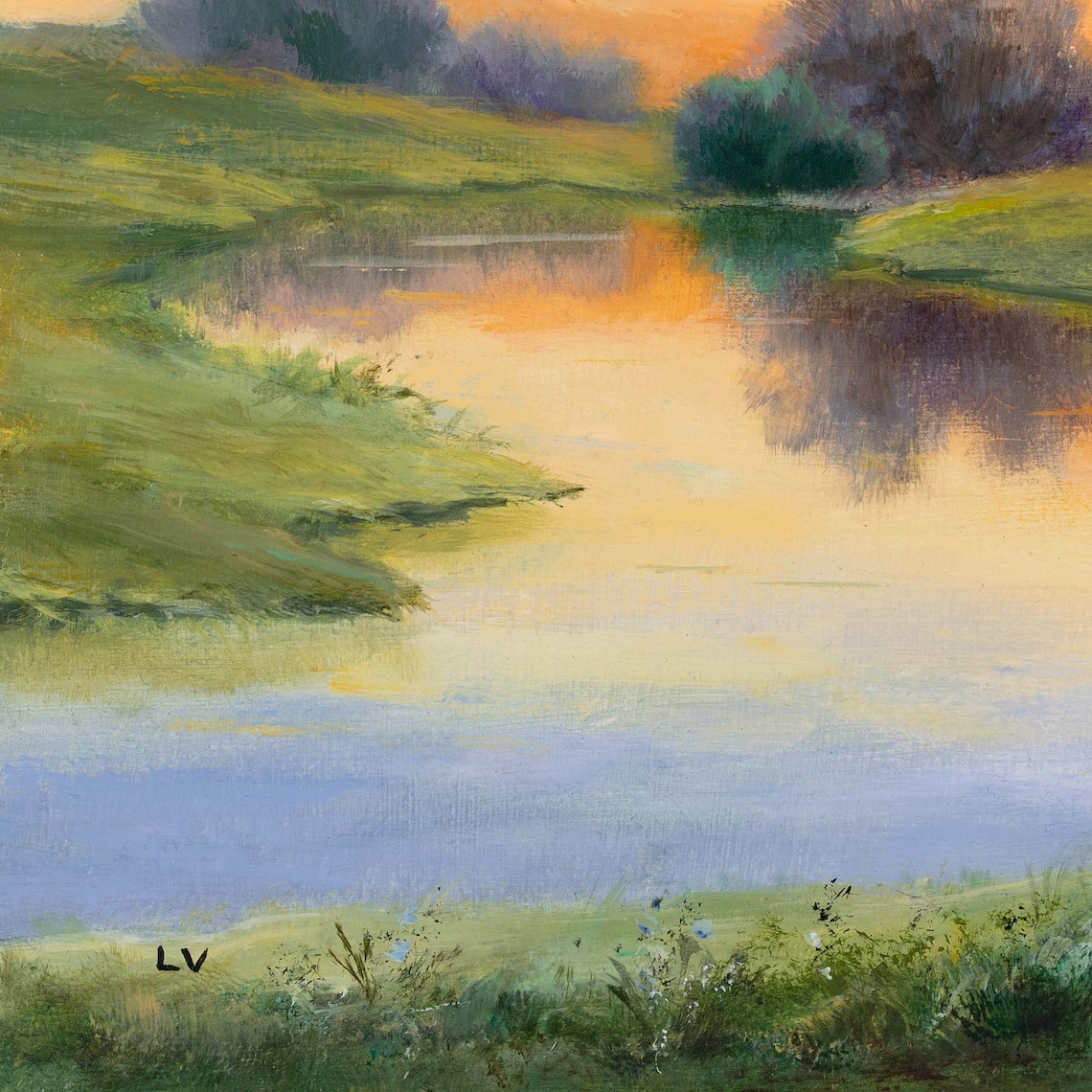 Sunrise River Landscape Oil Painting Art Print - Image 4
