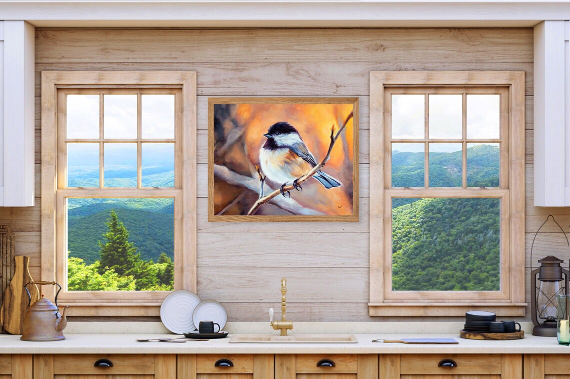 Black Capped Chickadee Farmhouse Kitchen Art Print - Image 4