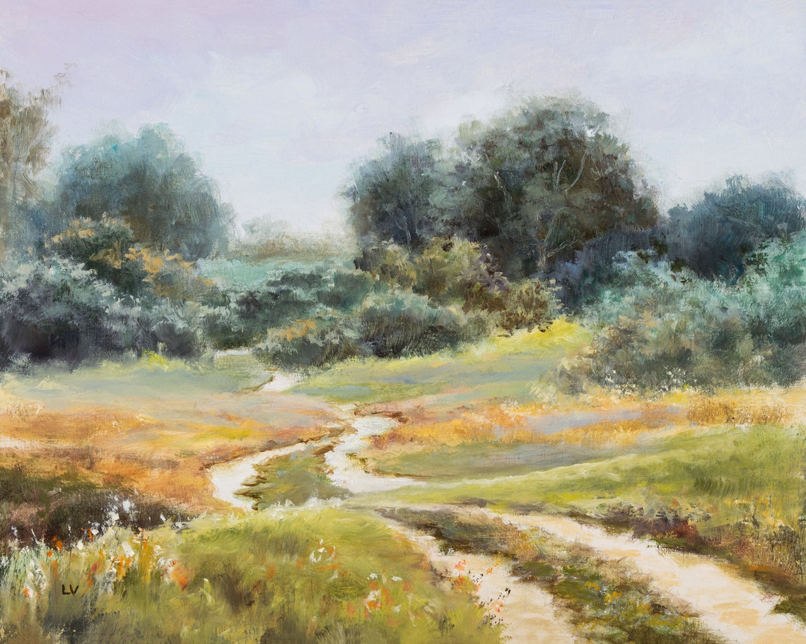 Winding Country Road Through a Soft Sunlit Summer Meadow Poster - Image 6