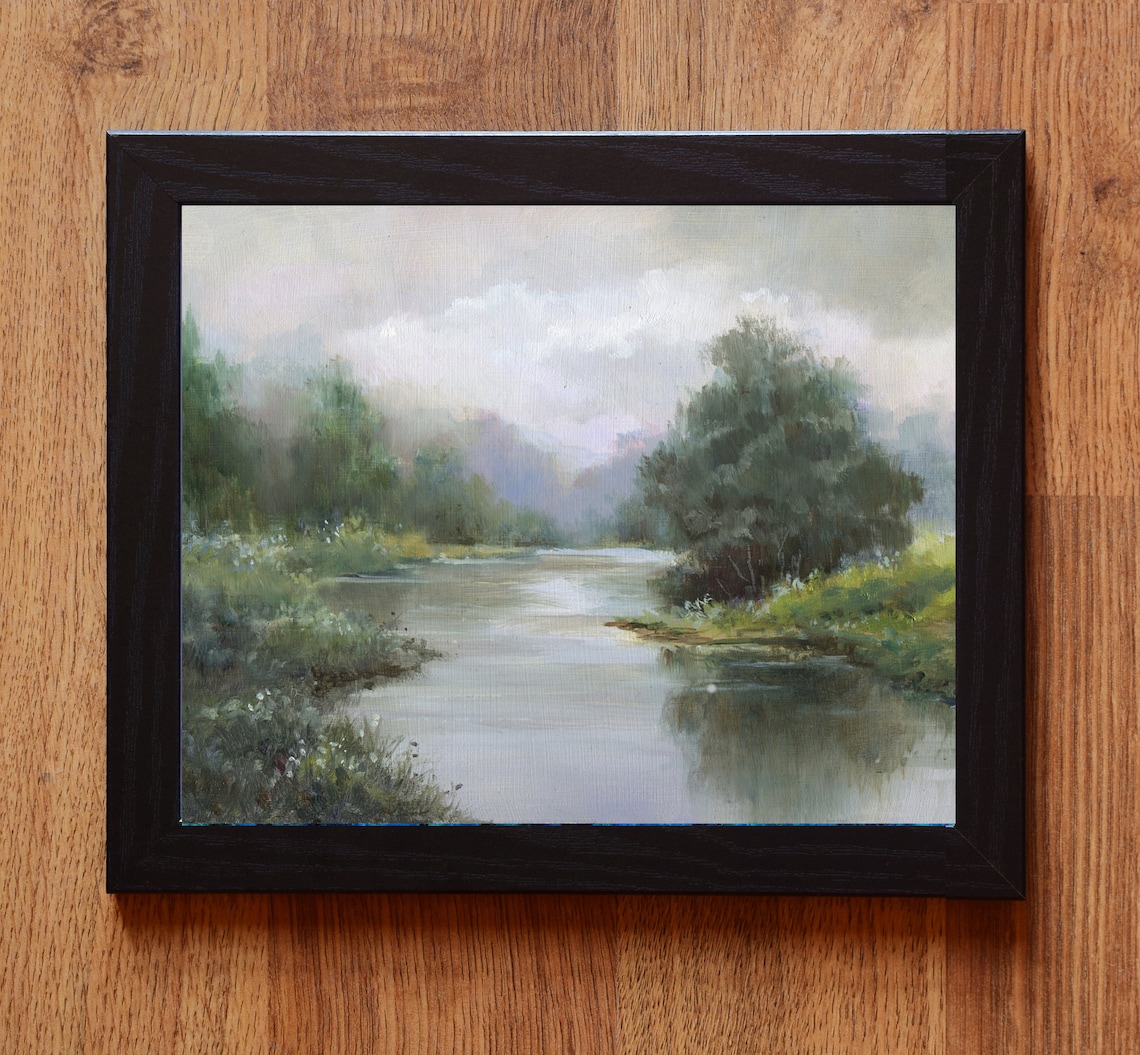 Vintage Landscape Art Print, Neutral Country River - Image 6