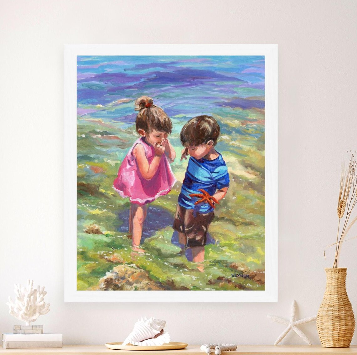Beach People and Starfish, Summer Art Print
