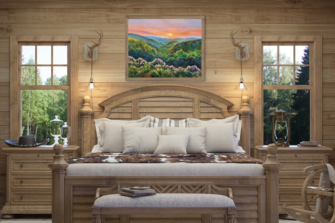 Blue Ridge Mountain Sunset Over Wildflower Hills Valley View Poster - Image 2