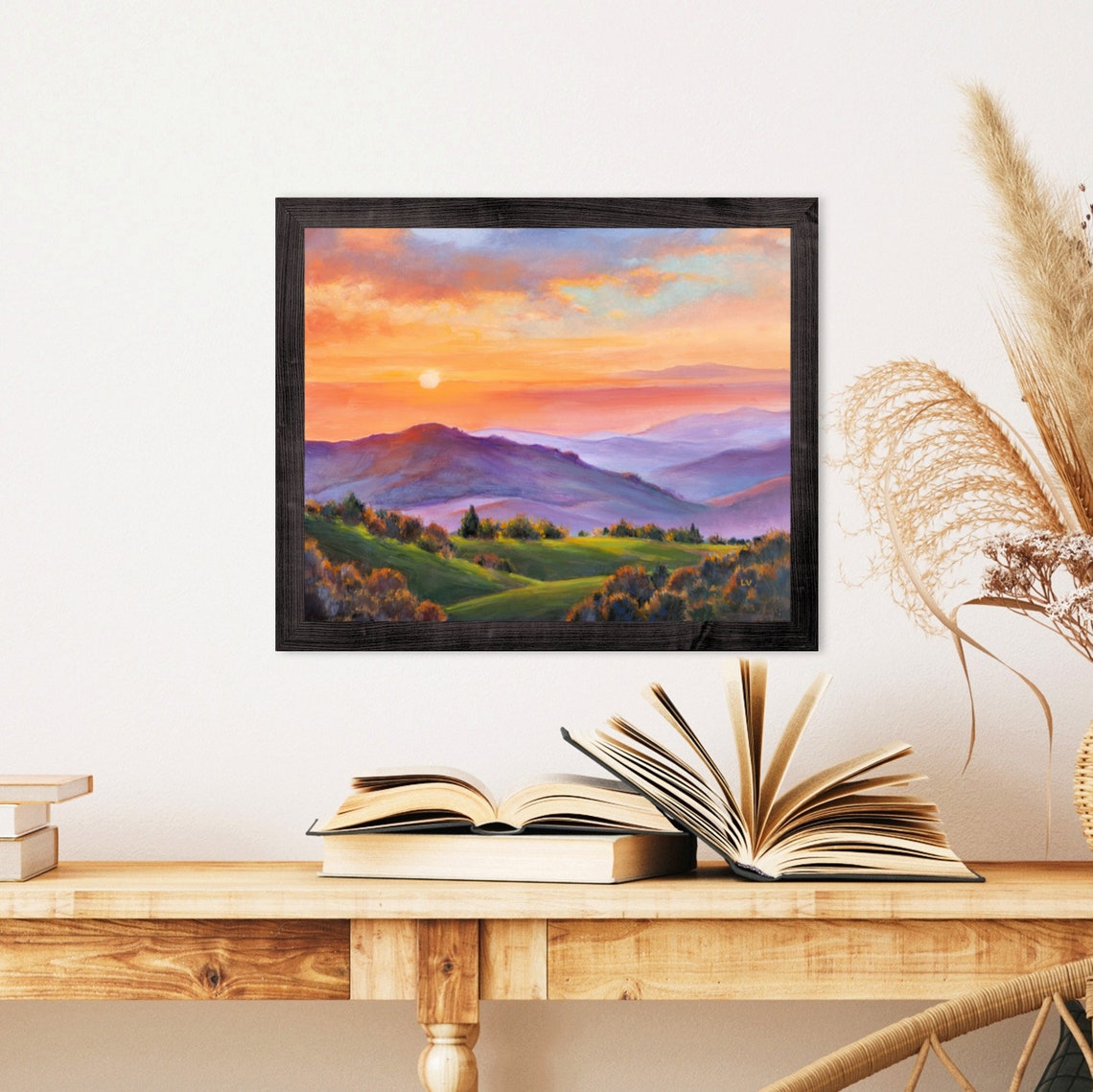 Golden Sunset Spreading Over Rolling Purple Mountain Hills Poster - Image 2