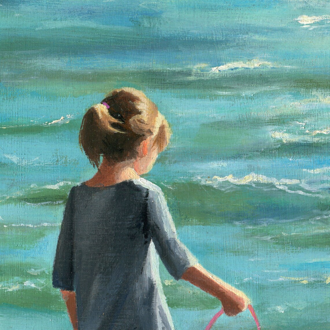 Two Little Girls Wading into the Sea with Colorful Buckets Poster - Image 4
