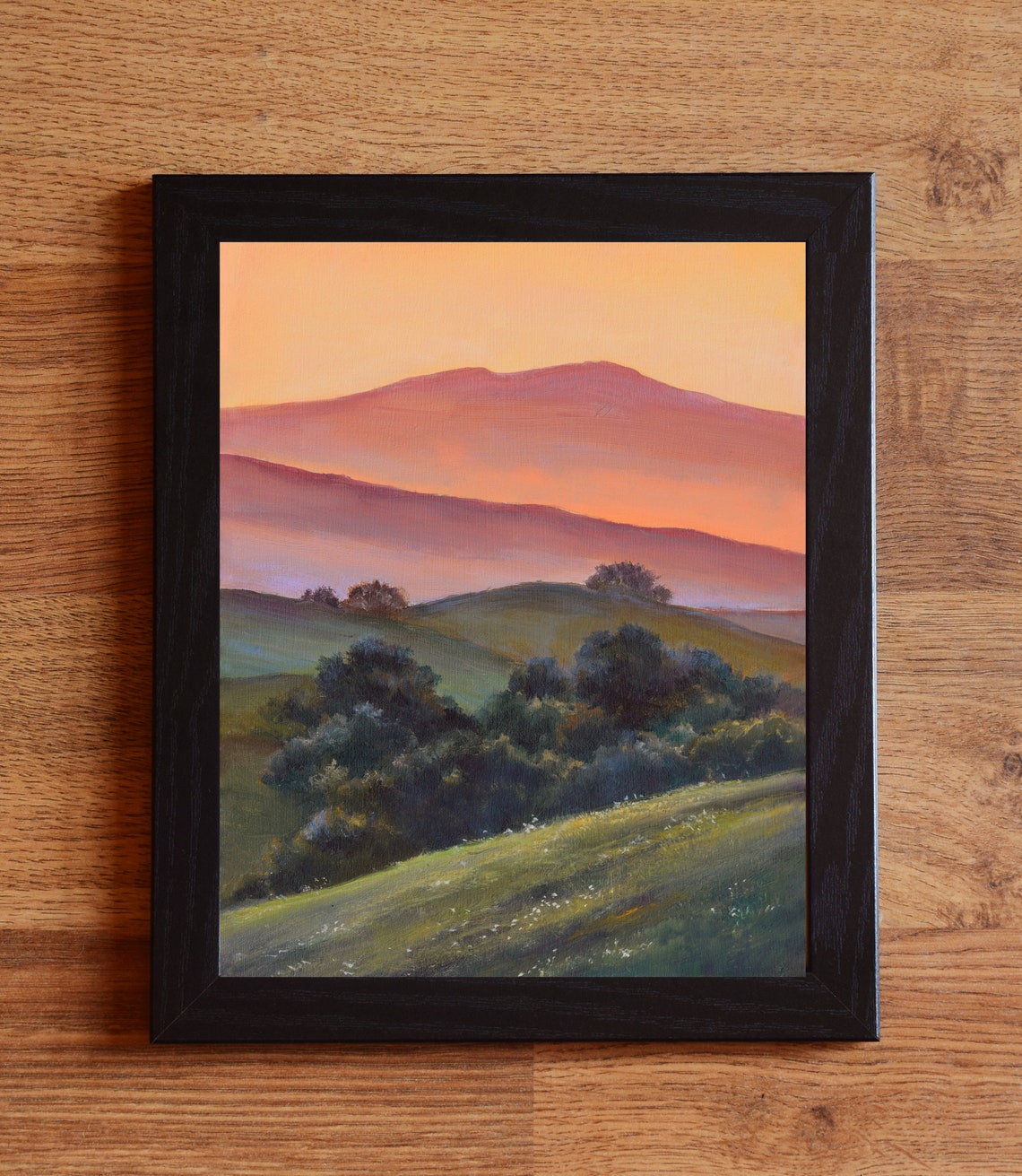 Layered Mountain Ridges Glowing Under a Golden Sunset Sky Poster - Image 6
