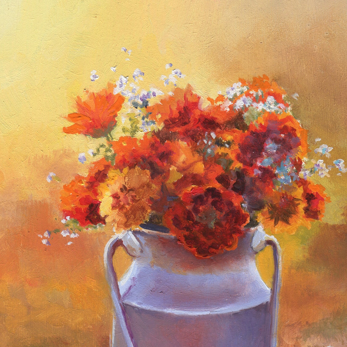 Orange Marigold Bouquet in a Vintage Milk Can Still Life Poster - Image 4