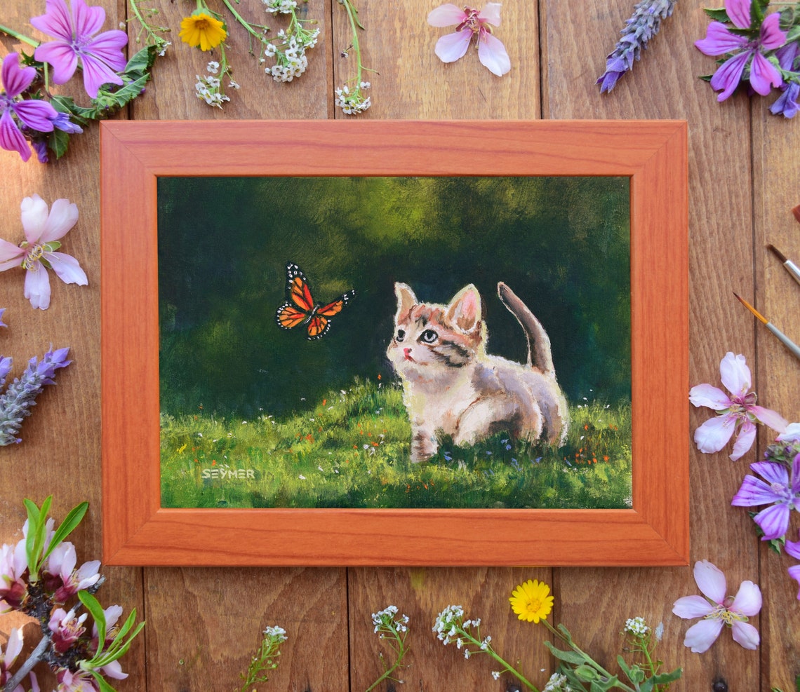 Curious Kitten Watching a Monarch Butterfly in the Garden Poster - Image 6