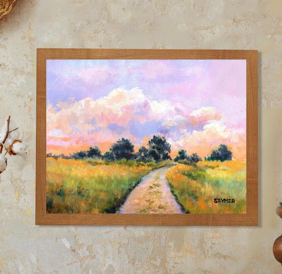 Summer Landscape Art Print Alabama Countryside Painting Sky And Clouds Artwork Ceerful Summer Day Path With Trees Homestead Wall Decor