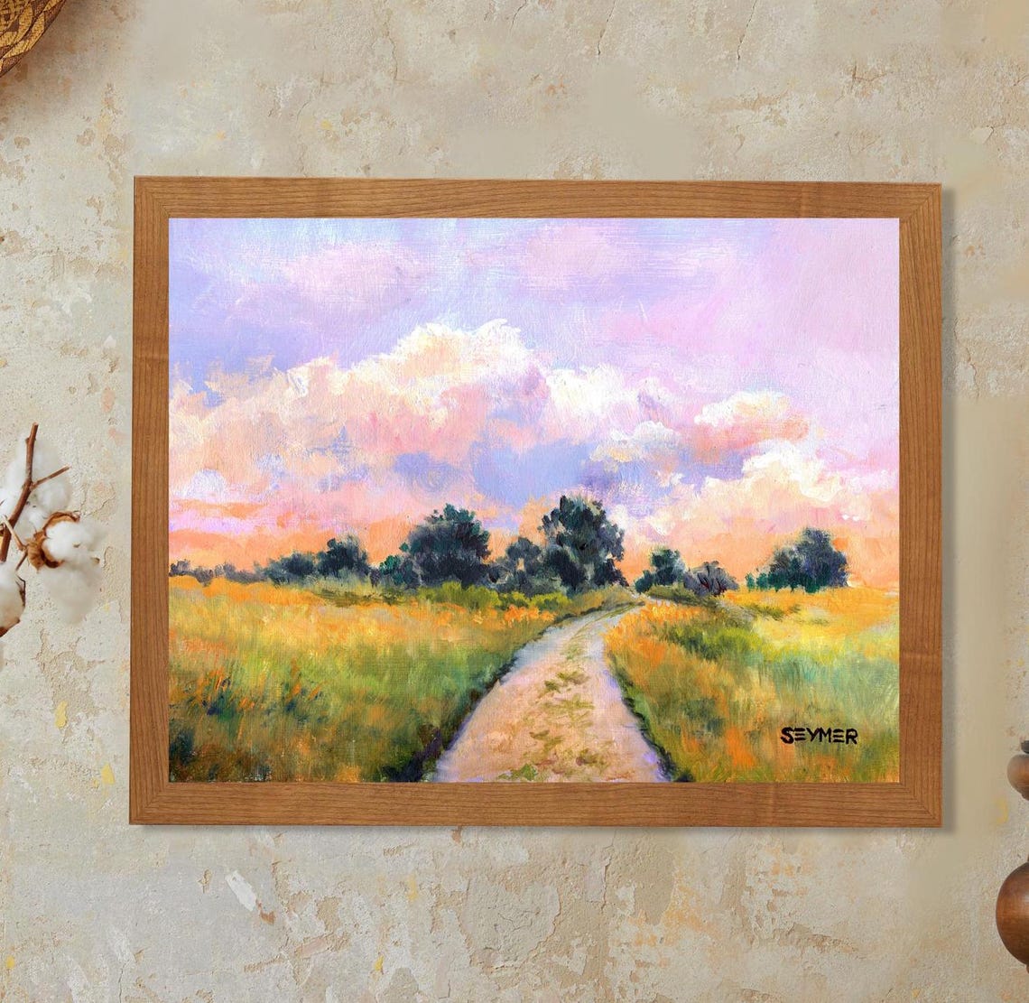 Summer Landscape Art Print Alabama Countryside Painting Sky And Clouds Artwork Ceerful Summer Day Path With Trees Homestead Wall Decor