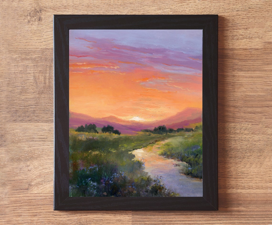 Vintage Sunset Valley With Winding River And Pink Mountains Poster - Image 5
