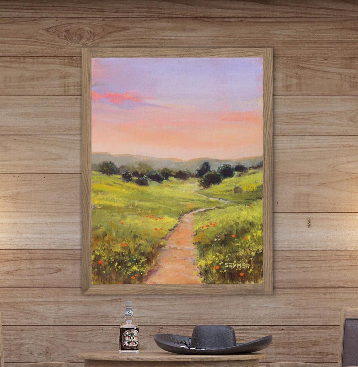 Prairie Rural Landscape Art Print Meadow Oil Painting Green Field Rural Wall Art Clouds Sunset Artwork Cabin Rustic Decor Glassland Path