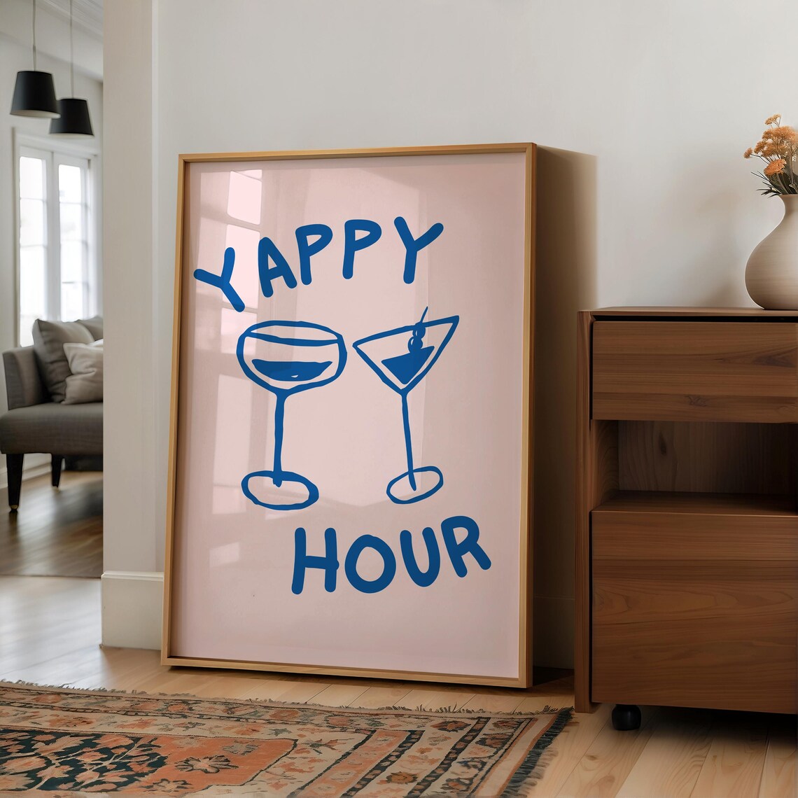 Yappy Hour Retro Cocktail Bar Sign Art Print