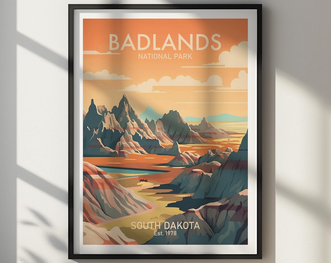 Badlands National Park South Dakota Eroded Spires Sunset Poster