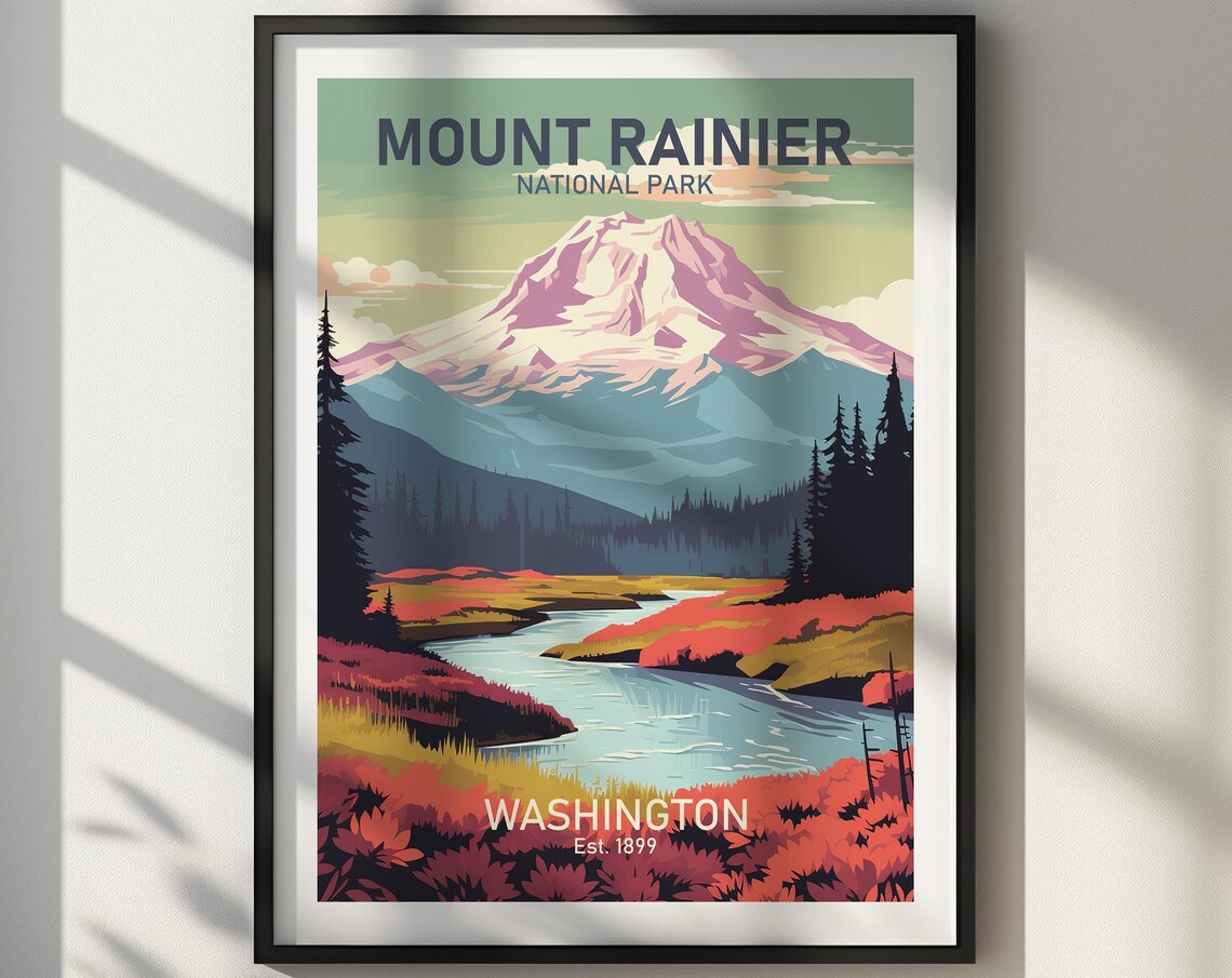 Mount Rainier National Park Washington Snow Peak Travel Art Poster - Image 2