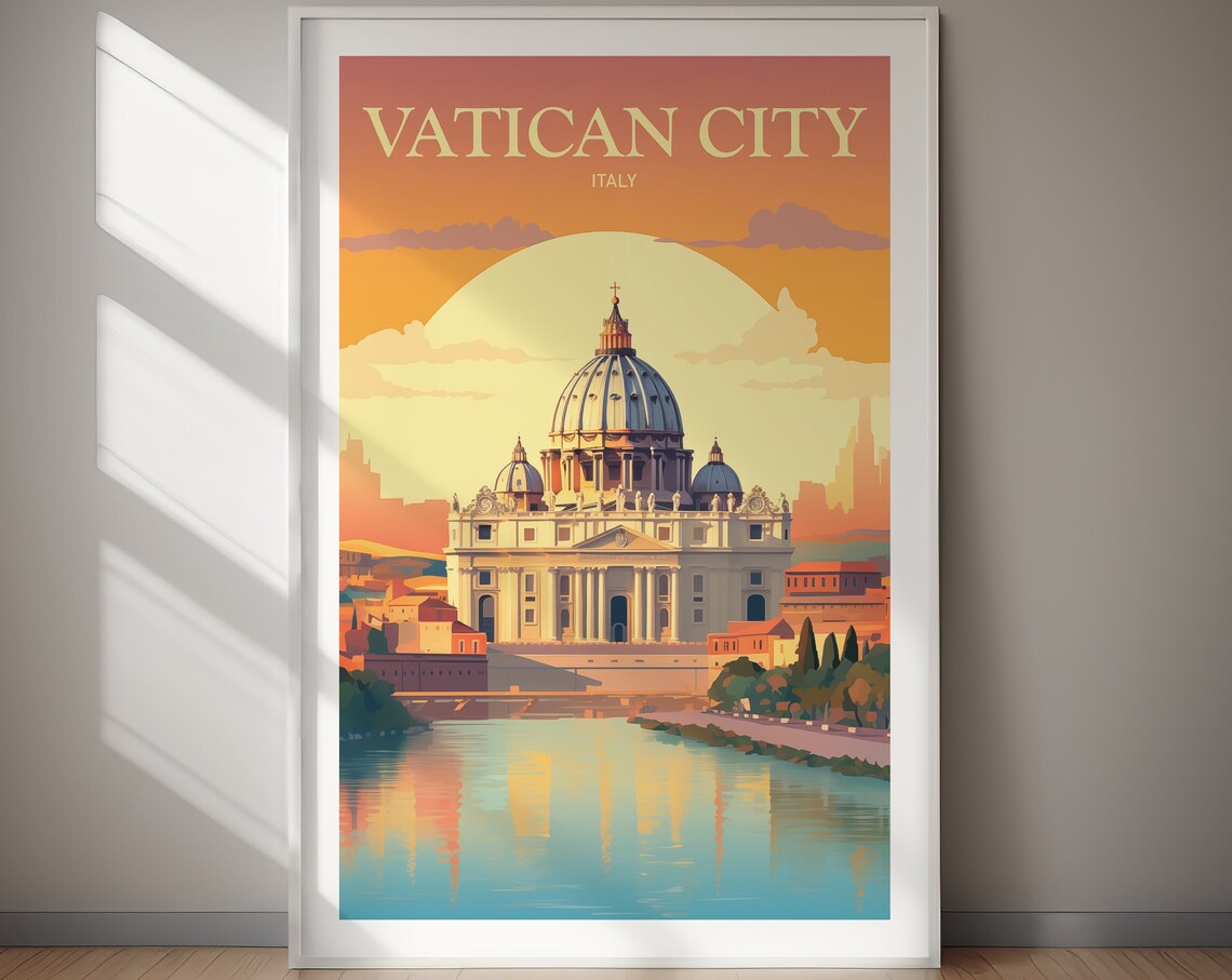 Vatican City St Peters Basilica Sunset Golden Hour Travel Poster