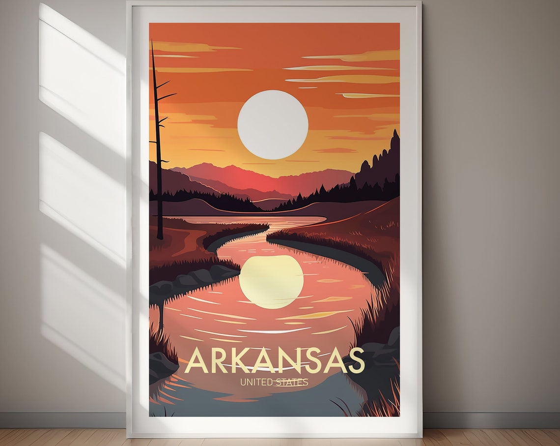 Arkansas Winding River Moonlight Retro Vintage Travel Poster