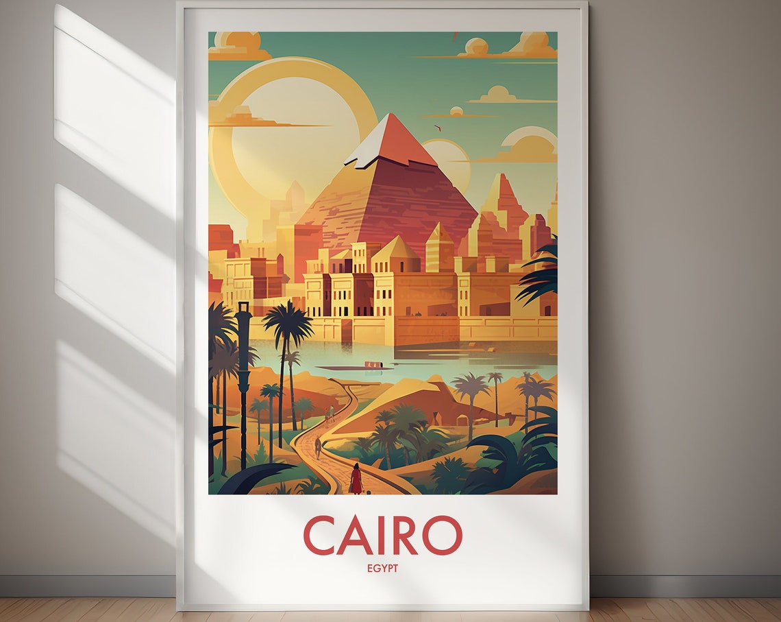 Cairo Egypt Great Pyramid Oasis Desert Trail Retro Travel Poster