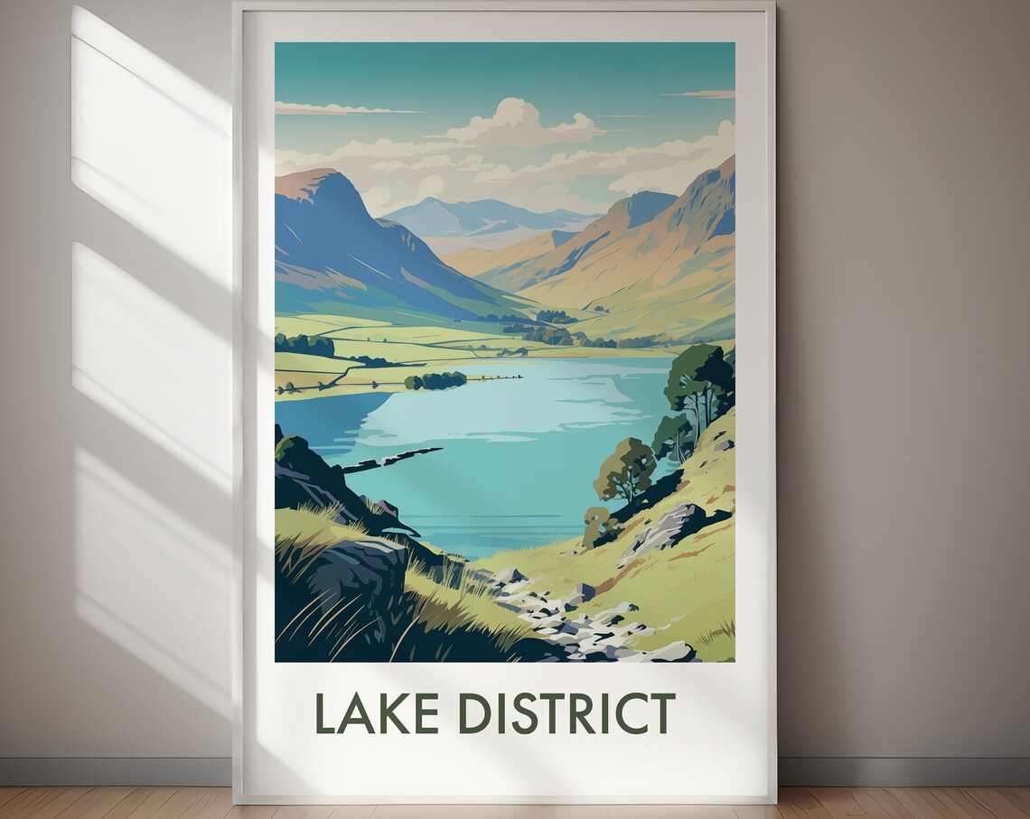 Lake District Travel Poster, Home Decor Art Print