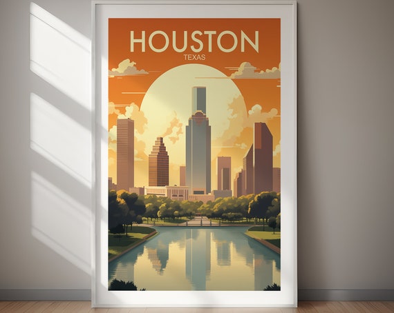Houston Poster Wall Art Wanderlust Gift Holiday Travel Gift Gift For Her Gift For Him Holiday Gift