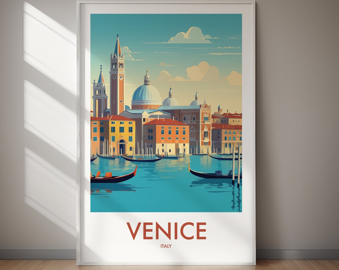 Venice Italy Venetian Canal Gondolas Waterfront Skyline Poster