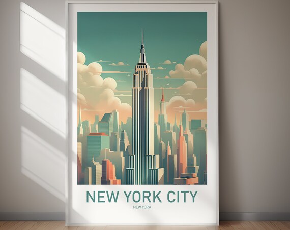 New York City Skyline Empire State Building Vintage Travel Poster