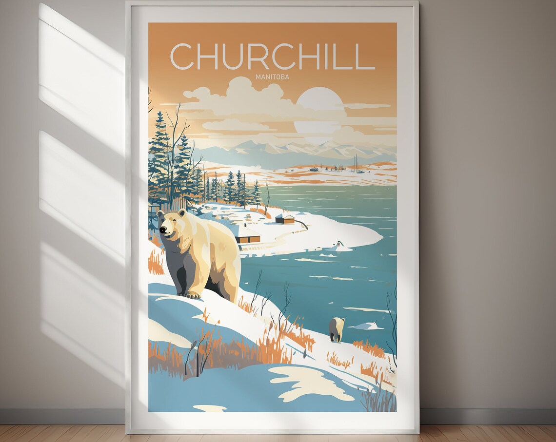 Churchill Manitoba Polar Bear Snowy Tundra Winter Travel Poster