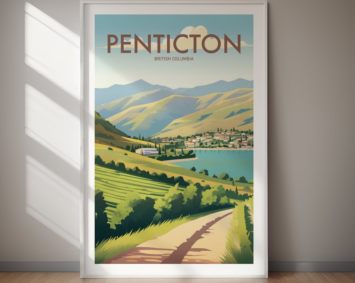 Penticton British Columbia Vineyard Lake Valley Travel Poster
