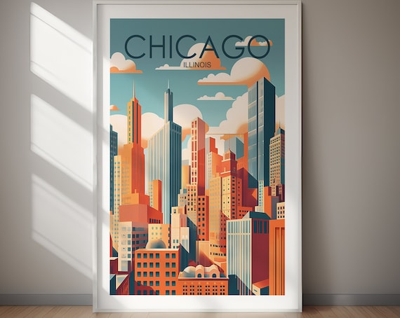 Chicago Travel Poster, Wanderlust Travel Art Print