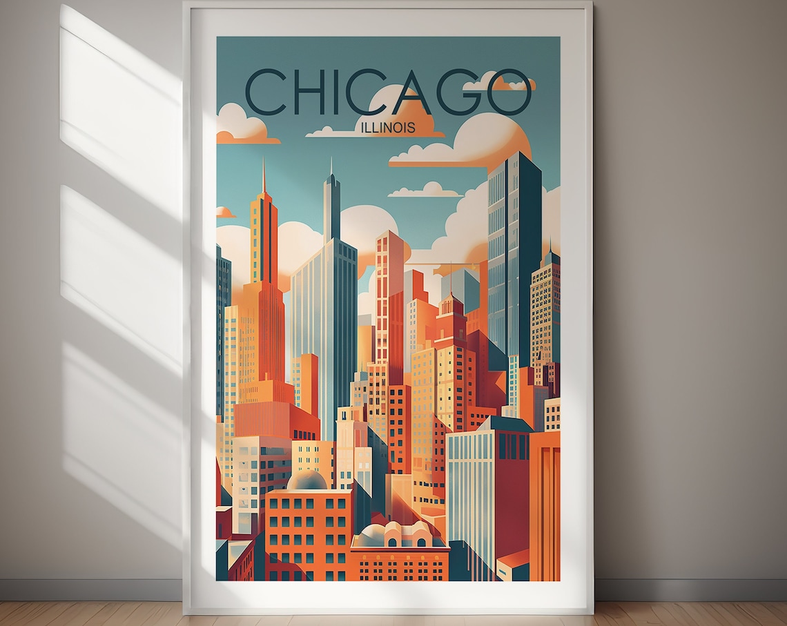 Chicago Travel Poster, Wanderlust Travel Art Print