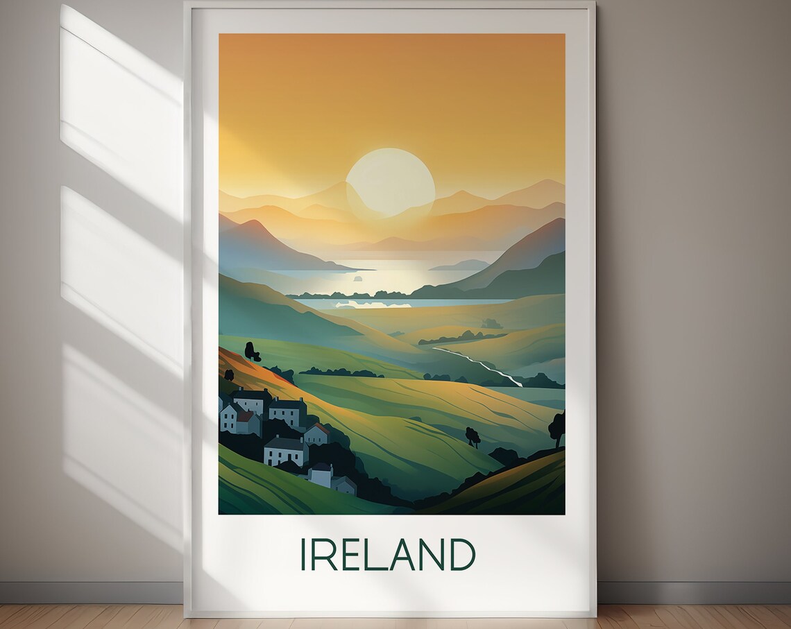 Ireland Village Valley Golden Sun Scenic Vintage Travel Poster - Image 2