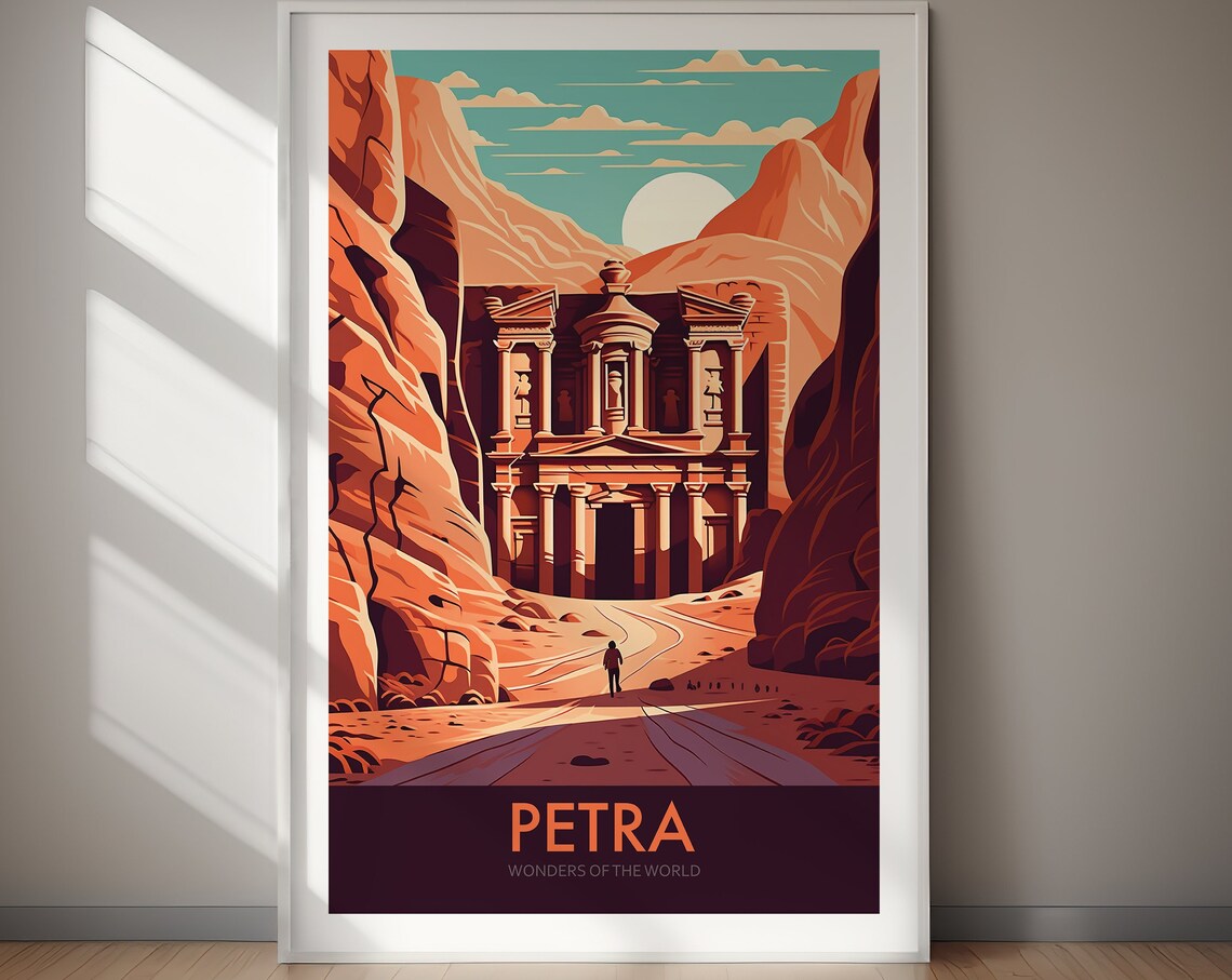 Petra Jordan Desert Canyon Wonders of the World Travel Poster