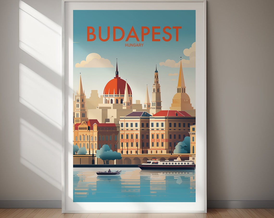 Budapest Hungary Parliament Building Dome River Skyline Poster
