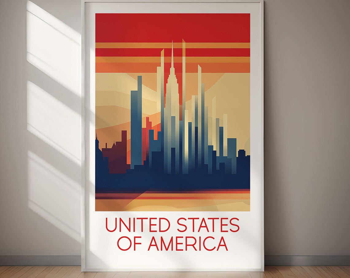 United States of America Abstract Skyline Dusk Art Travel Poster
