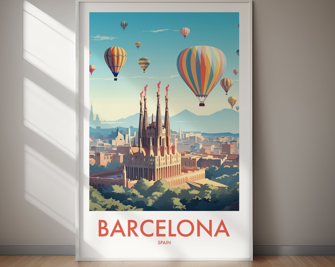 Barcelona Travel Poster, Spain Hiking Wall Art