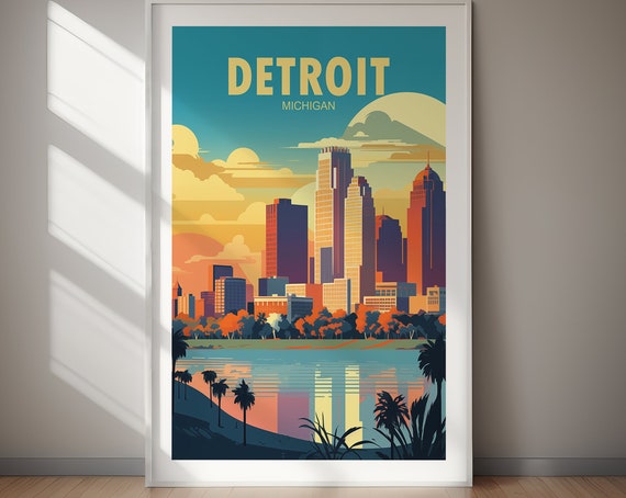 Detroit Poster Wall Art Wanderlust Gift Holiday Travel Gift Gifts For Her Gifts For Him Holiday Art