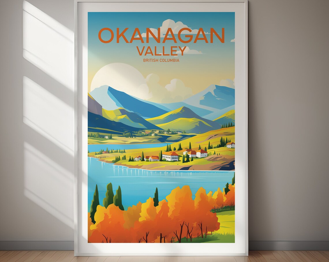 Okanagan Valley British Columbia Lake Hills Autumn Travel Poster