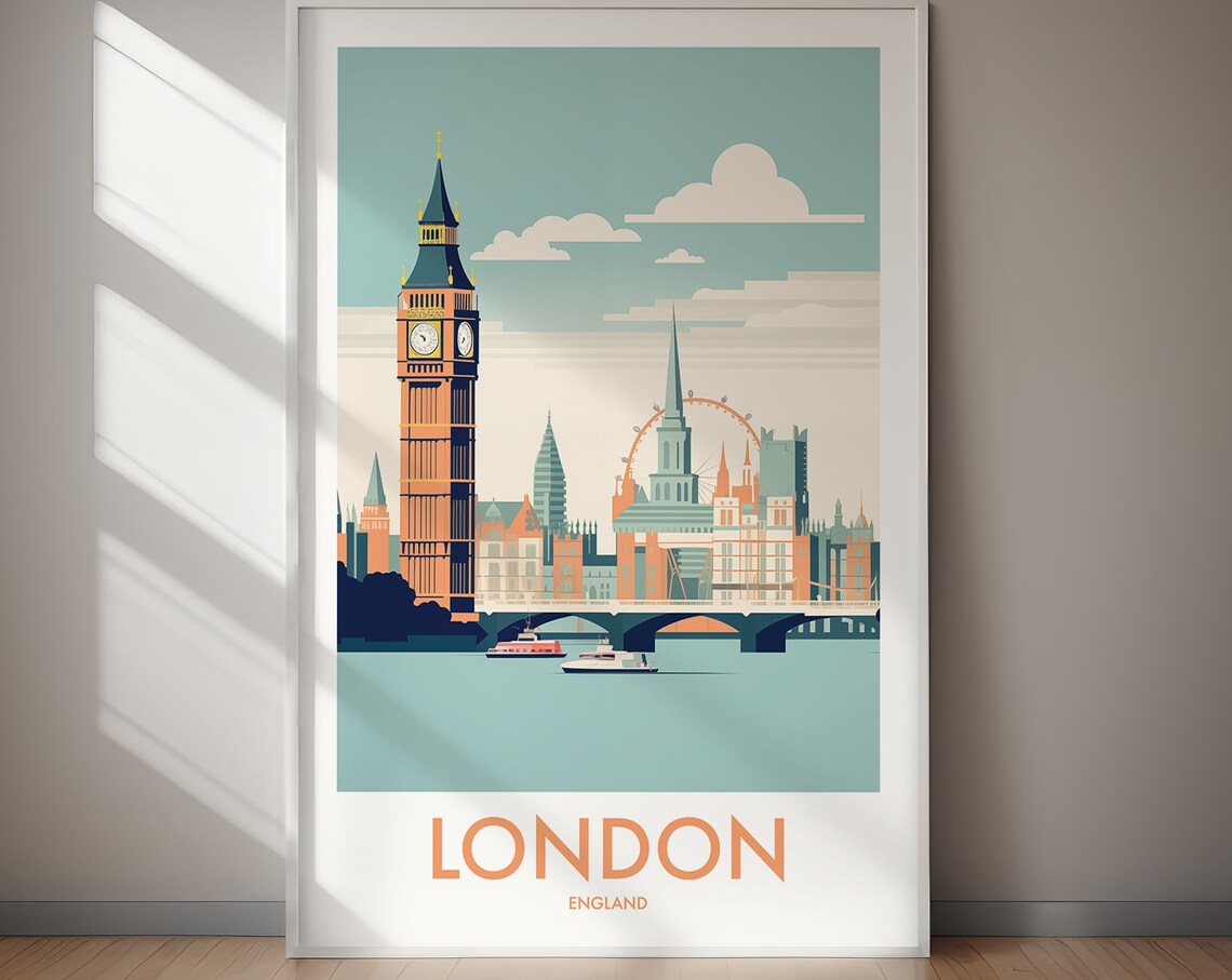 London England Travel Poster, Vintage Art Print