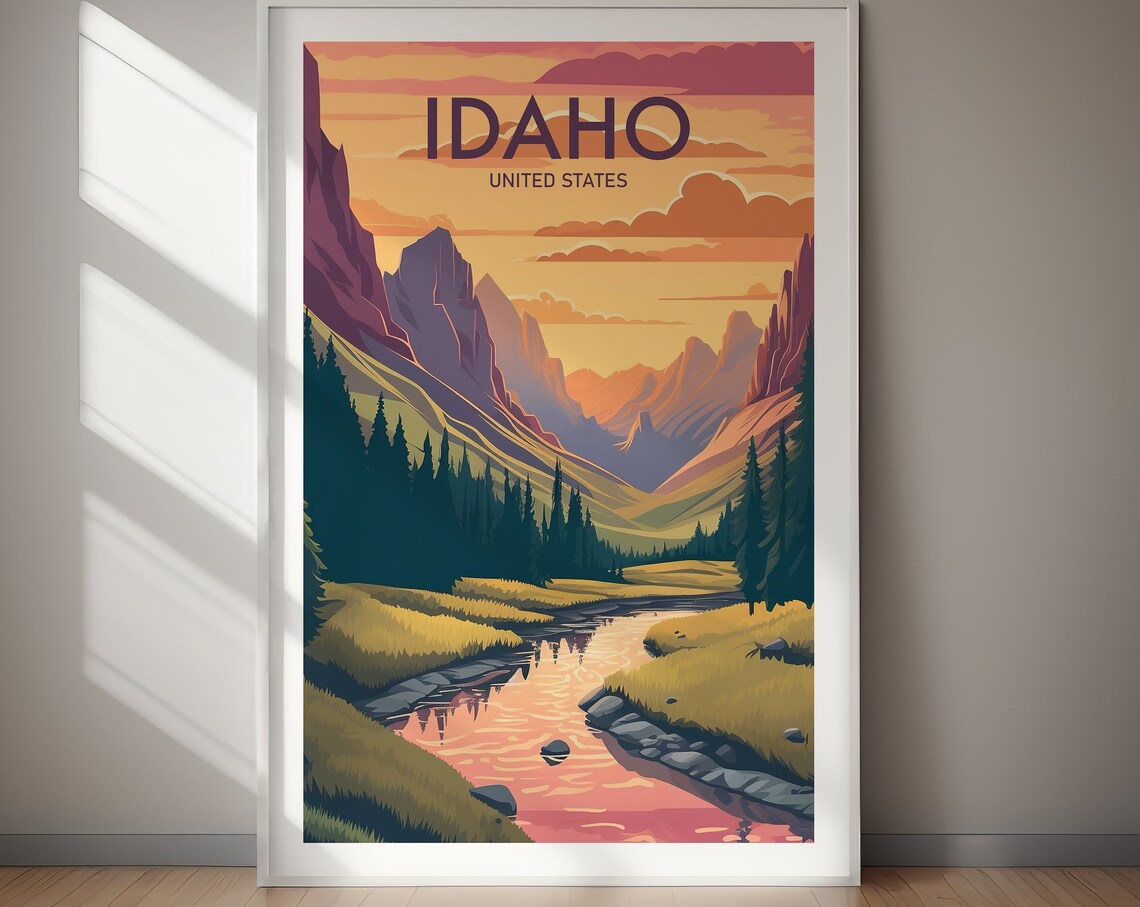 Idaho Travel Poster Art Print, Holiday Travel Art