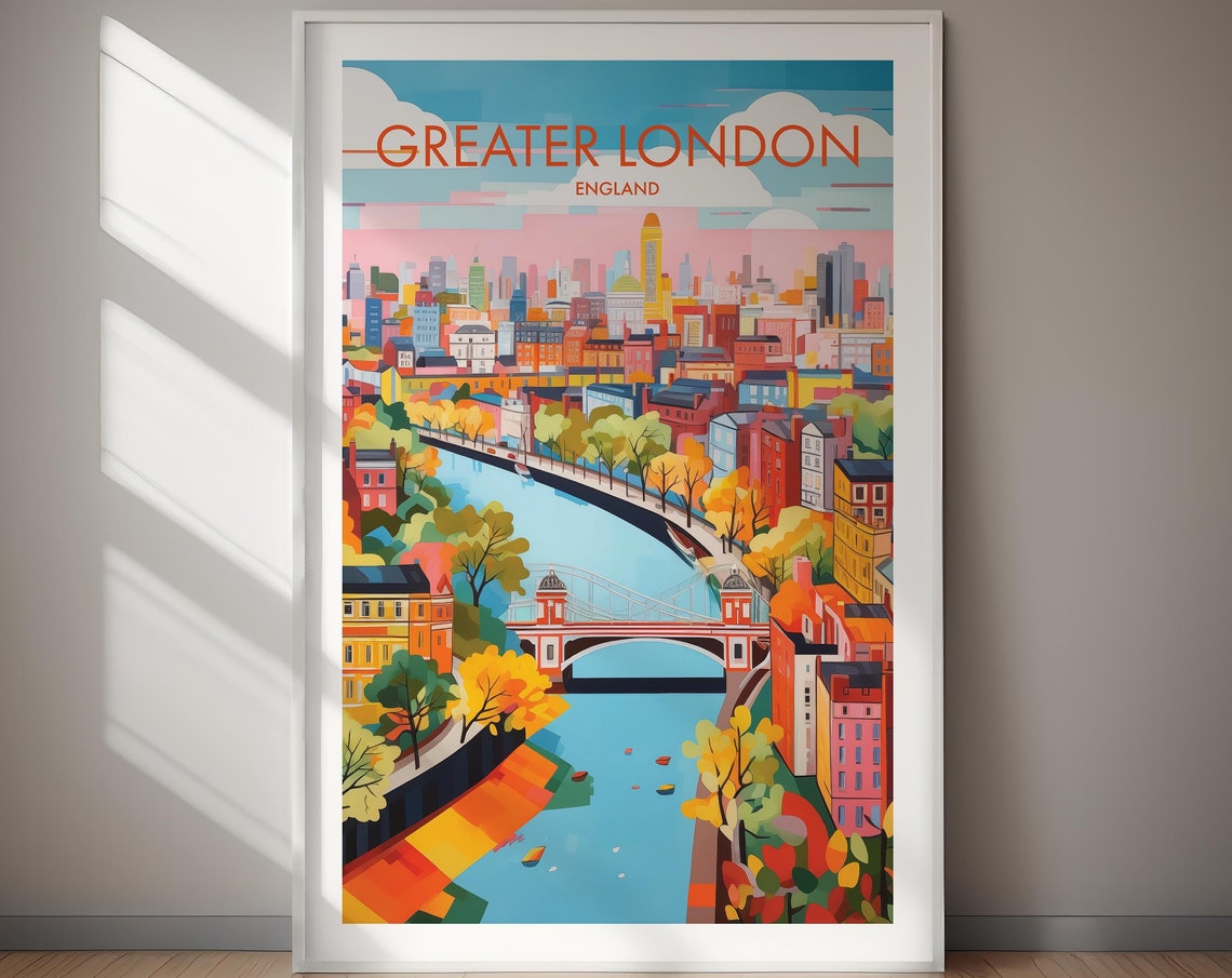 Greater London England Autumn Riverside Bridge Cityscape Poster