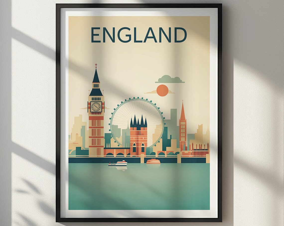 England London Big Ben London Eye Thames Retro Travel Poster - Image 2