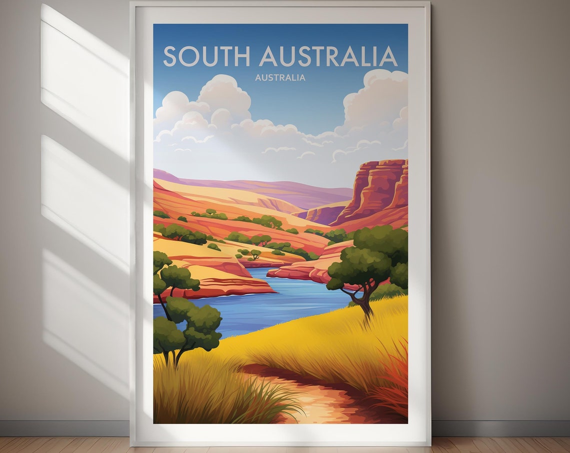 South Australia Outback Red Cliffs River Valley Travel Art Poster
