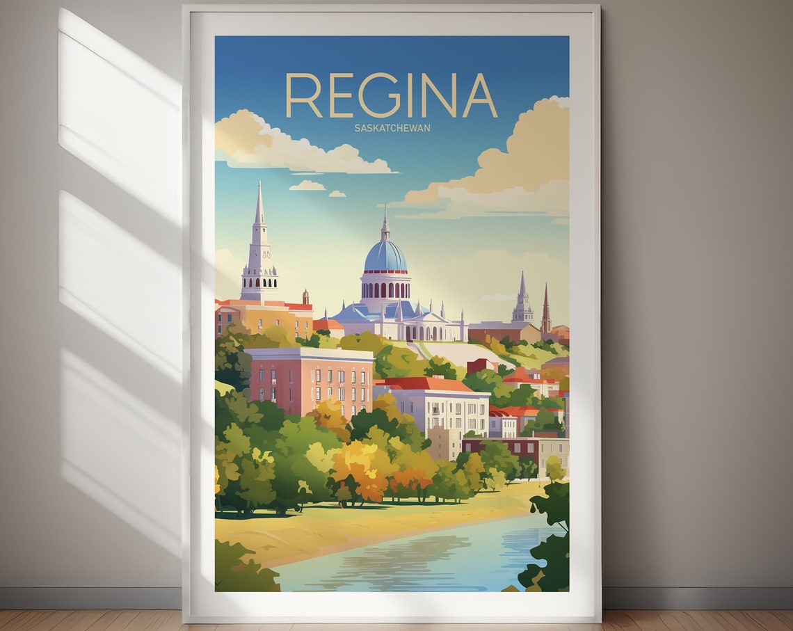 Regina Saskatchewan Historic Skyline Riverside Travel Poster