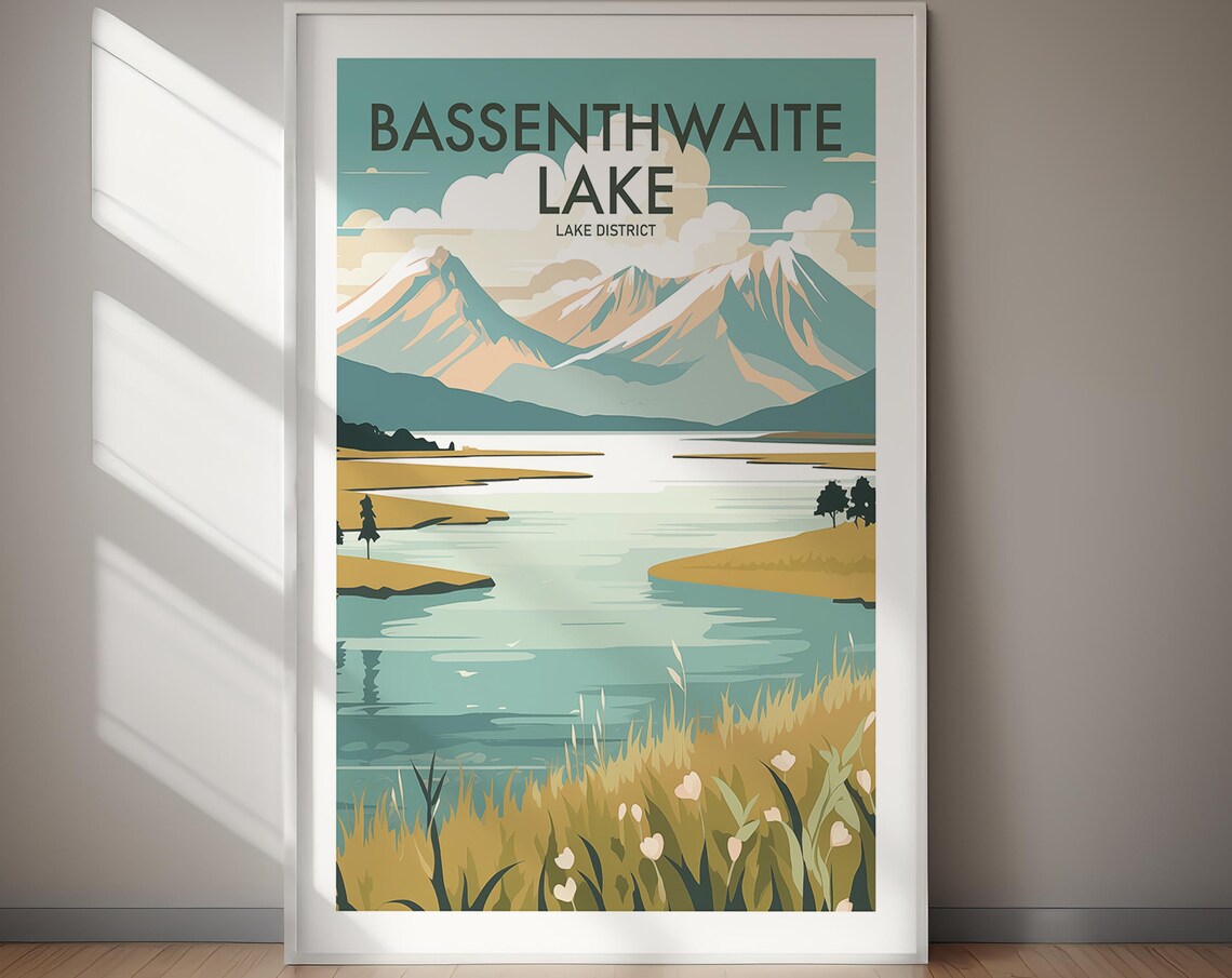 Bassenthwaite Lake District Mountains Golden Shores Travel Poster - Image 2
