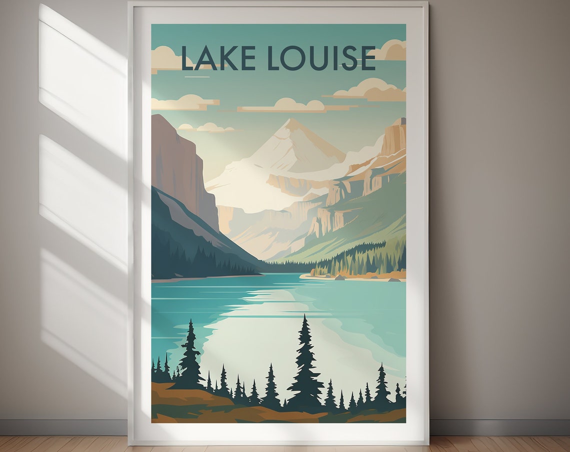 Lake Louise Canada Turquoise Water Pine Snowy Peaks Travel Poster