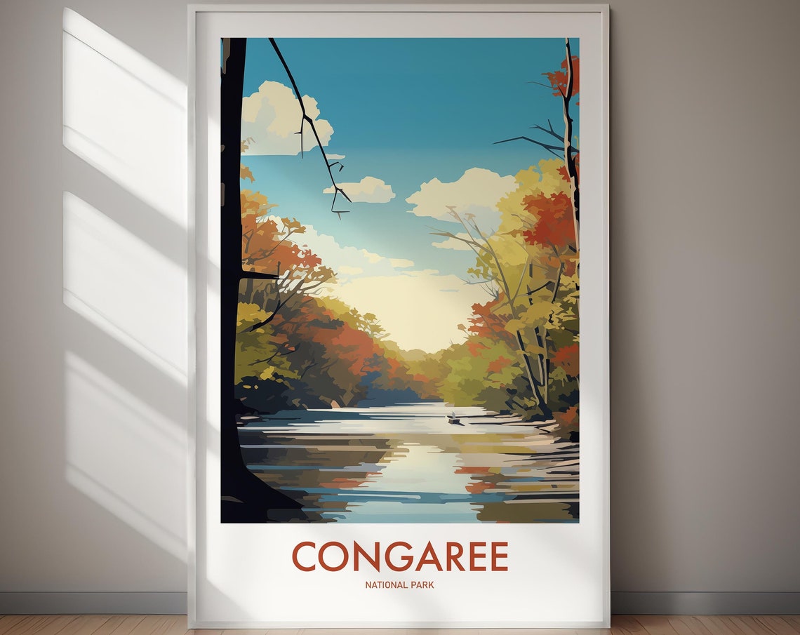 Congaree National Park Autumn River Forest Reflection Art Poster