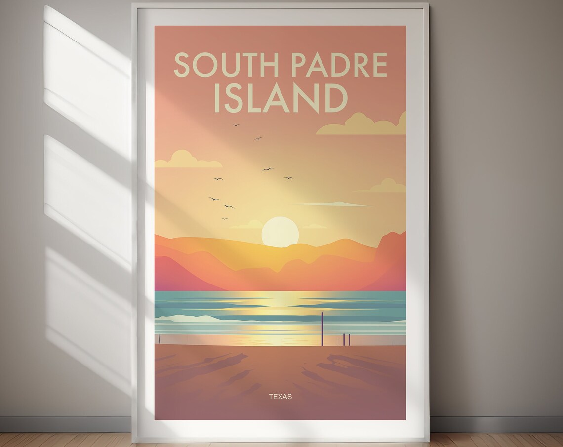 South Padre Island Texas Sunset Beach Waves Travel Art Poster