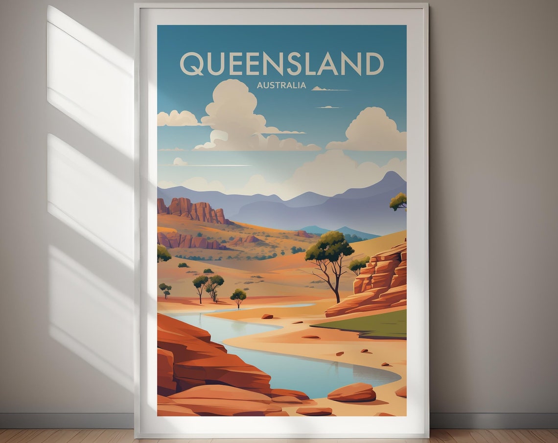 Queensland Australia Outback Red Rocks River Landscape Poster