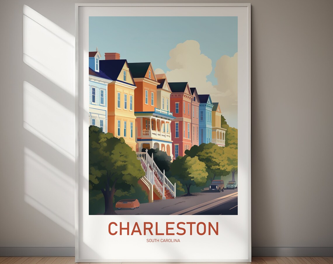 Charleston South Carolina Historic Row Houses Street Travel Poster
