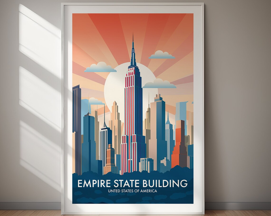 Empire State Building New York Retro Skyline Travel Poster Art