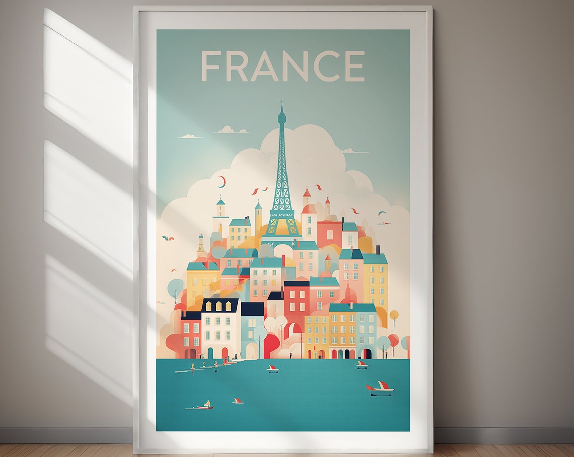 France Paris Eiffel Tower Seaside Town Pastel Dream Travel Poster - Image 2